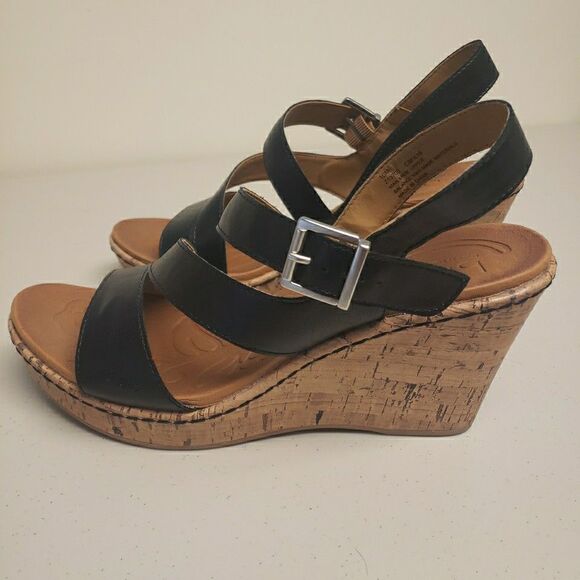 Born Concept B.O.C. Schirra Wedge Black Cork Ankle Strap Sandals Women Size 10M - Picture 5 of 14